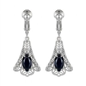 Signed Sarah Coventry Black Onyx Filigree Dangle Vintage Clip-On Earrings